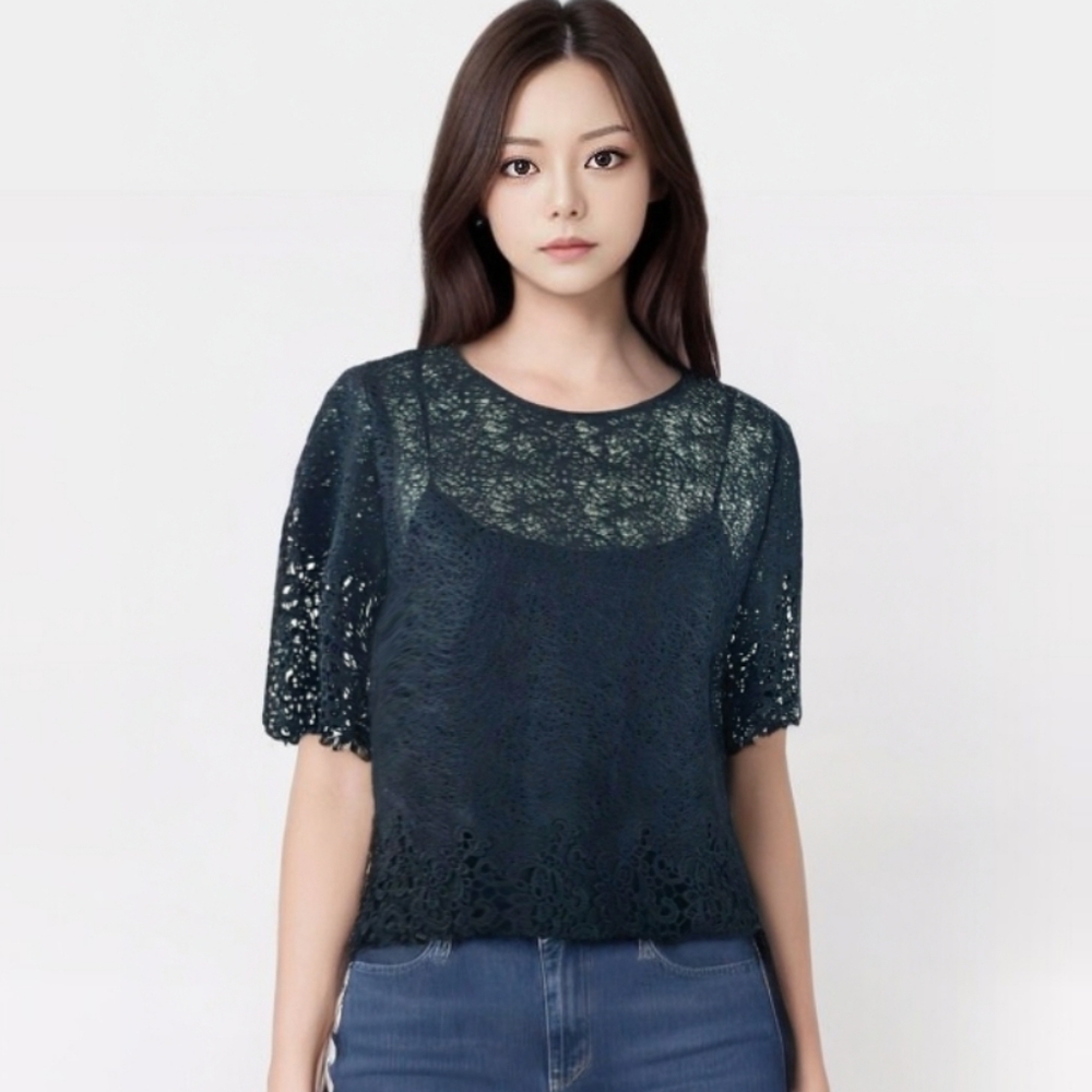 Banana Republicโ Heritage BlackLace Short Sleeve Top